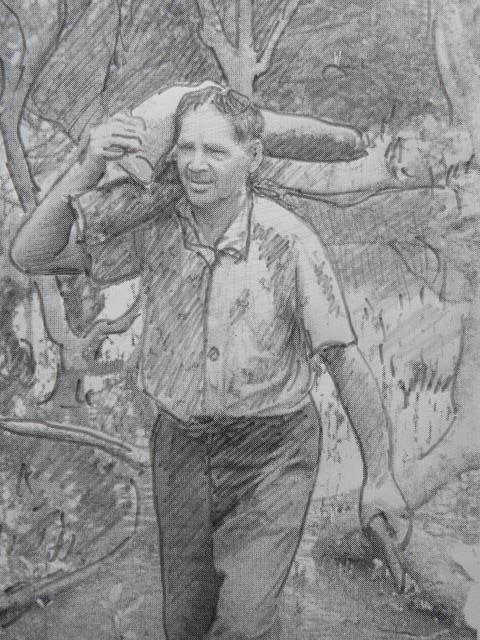 Joe Timbery cutting mangrove wood for boomerangs